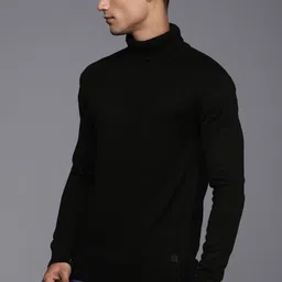 wrogn Men Solid High Neck Black Sweater image 3