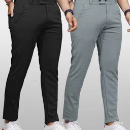 vebnor Pack of 2 Men Regular Fit Black, Grey Lycra Blend Trousers image 3