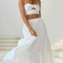 hr fashion Women Solid Flared White Skirt image 4