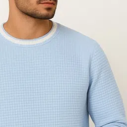 wulvee Men Self Design Round Neck Light Blue Sweater image 5