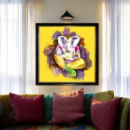 Art Street Framed Wall Art Print Lord Ganesha Religious Poster for Home D cor (Yellow, 22x22 Inch)-picture-38