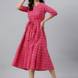 kharoliya Women Fit and Flare Pink Midi/Calf Length Dress image 1