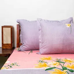 alliance Pink Floral 160 TC Microfibre King Sized Bedsheet with 2 Pillow Covers image 2