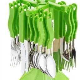 Royal Green Cutlery Set / Spoon Set / Spoon Stand / 24 - Pieces Cutlery set Stainless Steel, Plastic Cutlery Set (Pack of 24) Plastic, Stainless Steel Cutlery Set-image-56