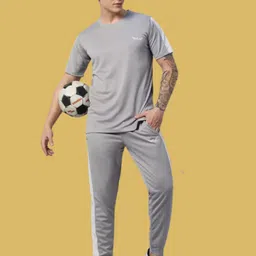 chrome & coral Men Night Suit Set Grey Solid image 5