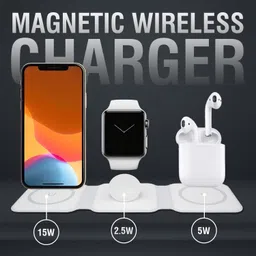 JTP 3 in 1 Folding Magnetic Wireless Charger 15W - Built-in Powerful Magnet Charging Pad image 2