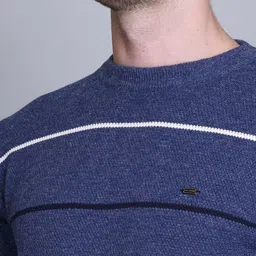 ewools Men Striped Round Neck Dark Blue Sweater image 4