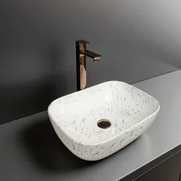 inletcera Premium Designer Ceramic Wash basin White and Silver (18x13x5)(M-03) (18x13x5)(M03)RJ Table Top Basin image 2