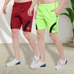 dia a dia Pack of 2 Striped Men Maroon, Light Green Bermuda Shorts-picture-16