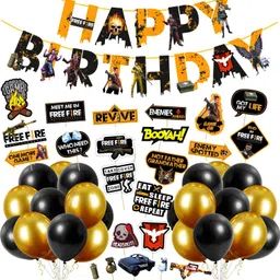 zyozi Free Fire Theme Party Supplies for Boy Birthday Decorations Favors With Banner,Photo Booth and Balloons( pack of 49) image 1