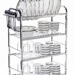 winstar Utensil Kitchen Rack 4 Shelf Dish Rack | Modular Kitchen Utensils Rack | 18 L x24 H inch Storage Basket | Steel-picture-11