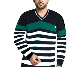 mf creation Men Striped V Neck Multicolor Sweater-picture-10
