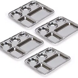 lolykitch Stainless Steel Rectangular 5 in 1 Compartment/Dinner Plate Set of 4 Pcs Dinner Plate-picture-23