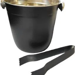 dynore 1 L Steel Stainless Steel Indica Bucket With Tong- Set Of 2 Black Ice Bucket-picture-11