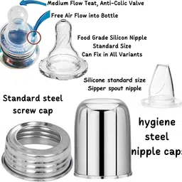 pgd Slim Steel Baby Feeding Bottle for New Born Babies with Extra sipper & Nipple - 250 ml image 5