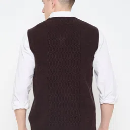 duke Men Self Design V Neck Brown Sweater image 2