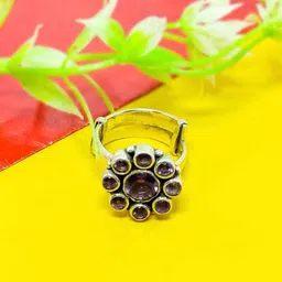 ROUND SHAPE ROUND STONE RING WITH AMETHYST STONES Sterling Silver Ruby Silver Plated Ring-image-1