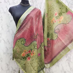 Linen Blend Printed Multicolor Women Dupatta-image-10