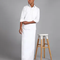 AK handloom Men's white Colour Trendy & Traditional Multicolor Border Cotton Men's Lungi Solid Men Dhoti image 4