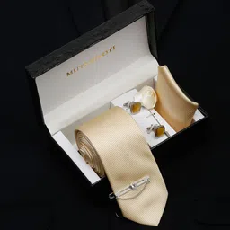 MUTAQINOTI Men Light Cream Silk Necktie Accessory Gift Set-image-63