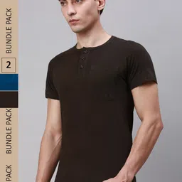 Lux Cozi Pack Of 2 Henley Neck Cotton T-shirt-picture-24