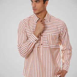 SHIRT THEORY Men Brown Striped Cotton Full Sleeves Casual Shirt for Men-image-15