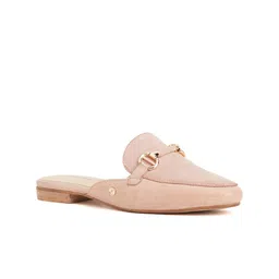 Peach Flores Women Solid Leather Mules-picture-17