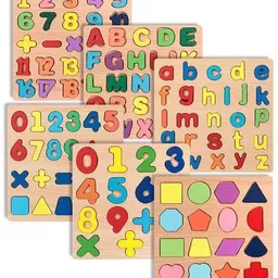 justkid'sthings 3D Wooden Board Alphabet Number Kids Learning Cognitive Board Toys for Unisex image 5