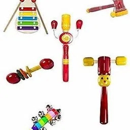 wooden hand crafted rattle set for kids, babies, infants, non toxic finished instrument - pack of 6- Multi color-image-70