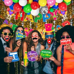 zyozyique Multicolor New Year Party Decorations,Banner,Photo Booth Props & Balloons (Pack of 51) image 4
