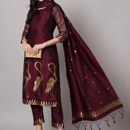 vredevogel Women Cotton Silk Kurta Pant Dupatta Set image 1