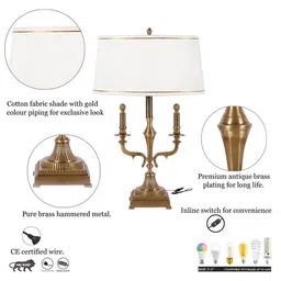 kapoor lampshades White Fabric Shade Table Lamp With Gold Base image 5