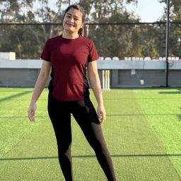 white moon Women Solid Round Neck Polyester Maroon T-Shirt image 4