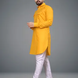 lyolo Men Self Design Cotton Blend Pathani Kurta With Attached Dupatta image 4