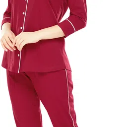 zeyo Women Shirt & Pyjama set Red Solid image 3