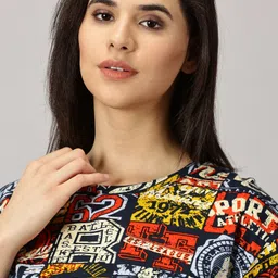 diversify Women Printed Round Neck Pure Cotton Multicolor T-Shirt image 4