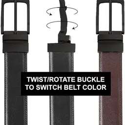 jk leather Men Casual Black Artificial Leather Reversible Belt image 3