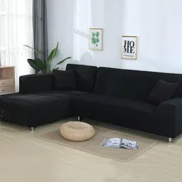 decorwell Polyester 3+3 Seater L-Shape Sofa Plain Cover-picture-10