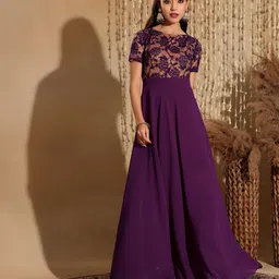 miss chase Women Fit and Flare Purple Maxi/Full Length Dress image 3