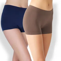 da creations Pack of 2 Solid Women Blue, Brown Boxer Shorts-picture-21