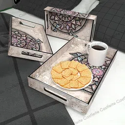 castleite Elisa Isadora Mandala Decorative Set for Serving & Kitchen Use, Wooden Tray image 2