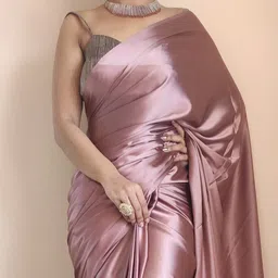 shopaz Ready to Wear Solid/Plain Pre Draped Saree Satin Saree image 3