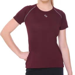 colors & blends Women Solid Round Neck Polyester Maroon T-Shirt-picture-17
