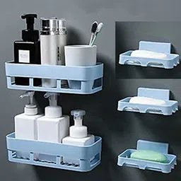 attilio (2 Bathroom Shelves + 3 Soap Dish) Home Bathroom & Kitchen Fittings Accessories Plastic Wall Shelf image 1