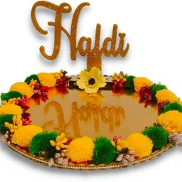 unique palette Decorative Haldi Mehndi Platter Handmade Thali for Wedding Bride And Groom Wood Decorative Platter-picture-26