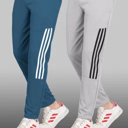 lysoric Pack of 2 Men Striped Blue, Grey, White, Black Track Pants-picture-11