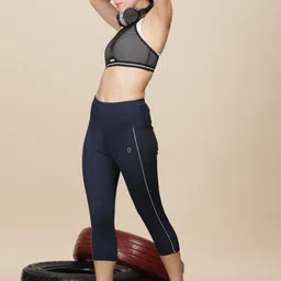 dollar Microfiber Anti Bacterial Elastane Stretch Sports Women Blue Capri image 5