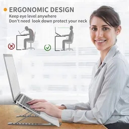 Viratretail Laptop Stand for Desk, Portable Laptop Stand Adjustable Height, Foldable Laptop Holder, Non-Slip Aluminum MacBook Computer Stand 9 Angles Anti-Slip Laptop Riser Compatible with 7-17 inch Laptops(Grey, Pack of 1) Laptop Stand image 4