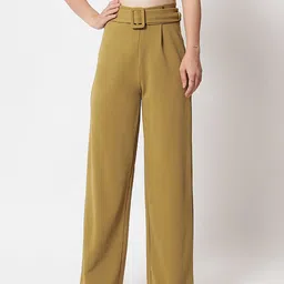 kotty Women Regular Fit Brown Viscose Rayon Trousers-picture-12