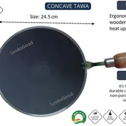 navghar Traditioanl iron 2mm tawa with wooden handle for roti/chapati/paratha etc. Tawa 25.1 cm diameter image 2